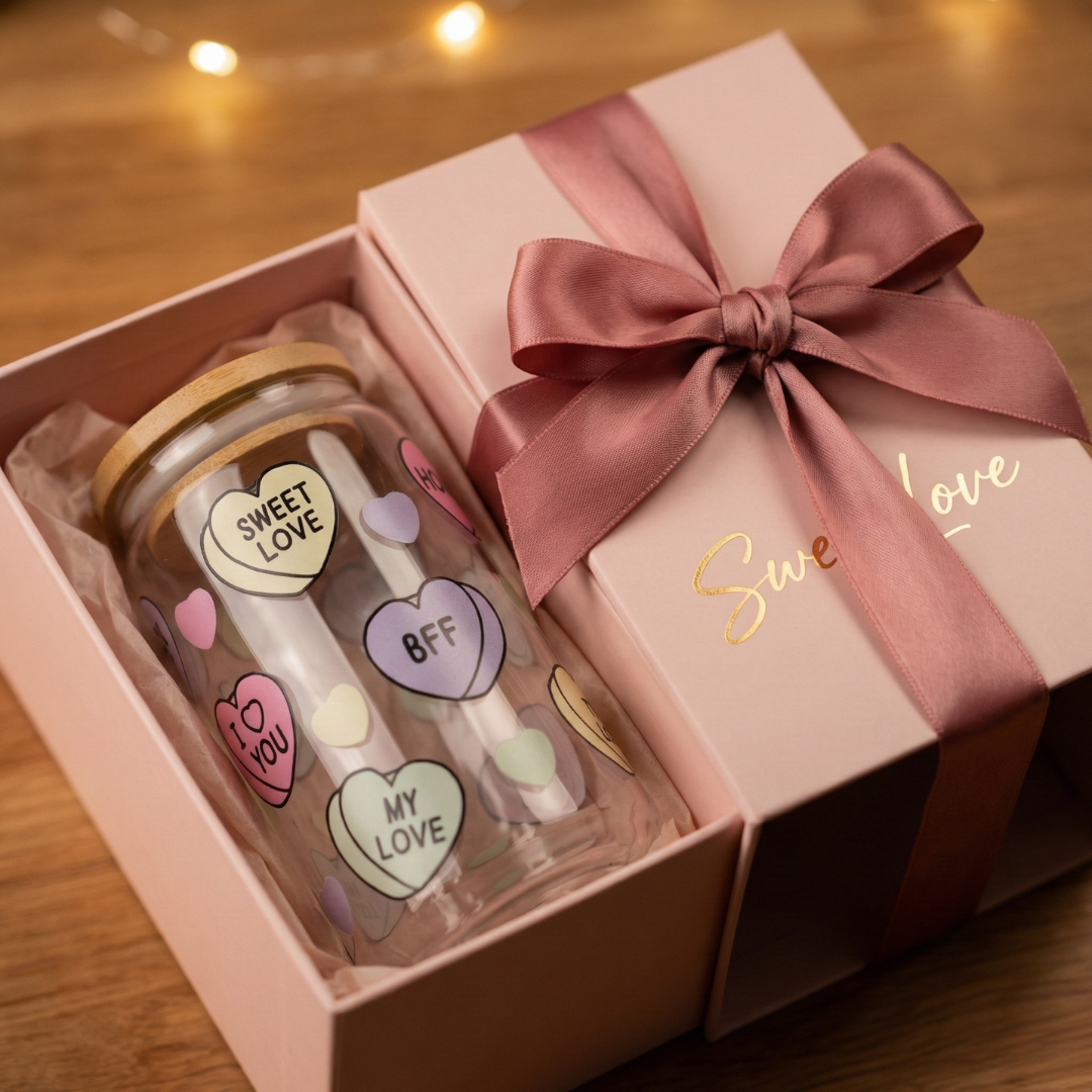 Conversation Hearts Sipper Glass, 16oz