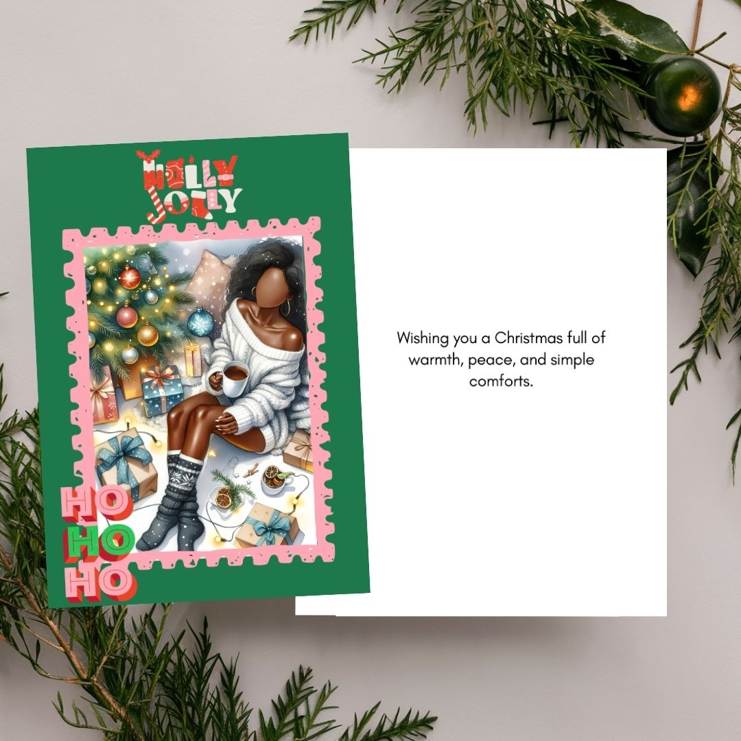 Fuzzy Socks by the Tree Holiday Card