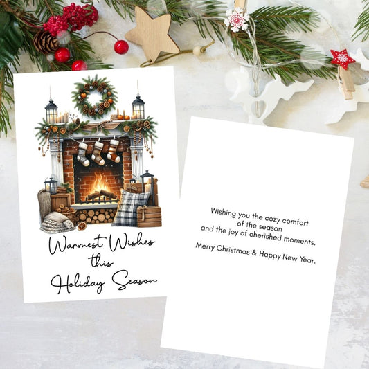 Warmest Wishes Fireplace Holiday Card